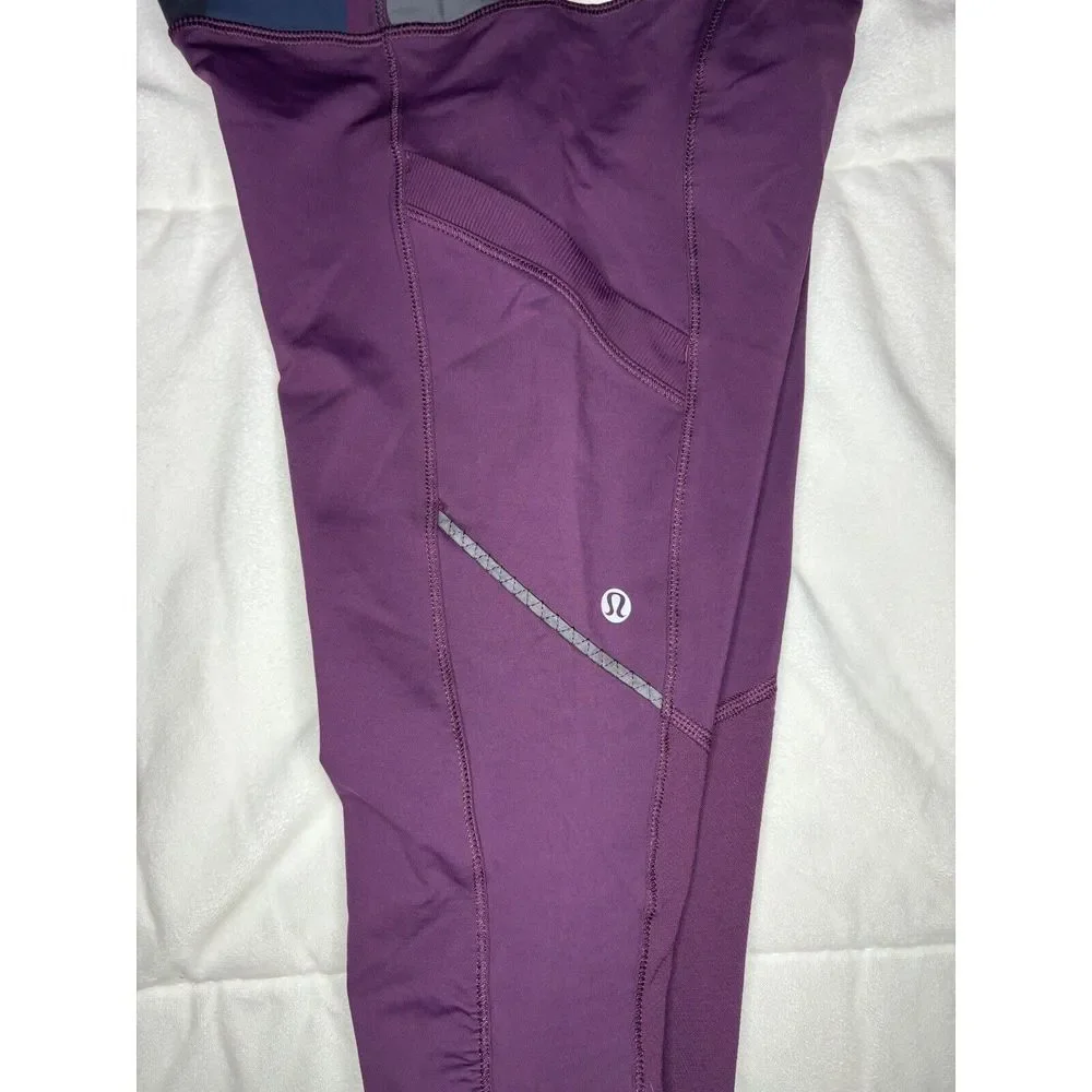 LULULEMON Athletica Crop Leggings Womens Capri Maroon Burgundy 3/4 Side Pocket 6